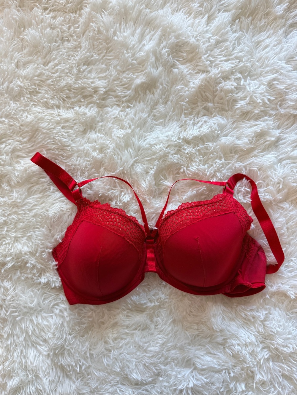 Adore Me Red Lace-Trim Push-Up Bra